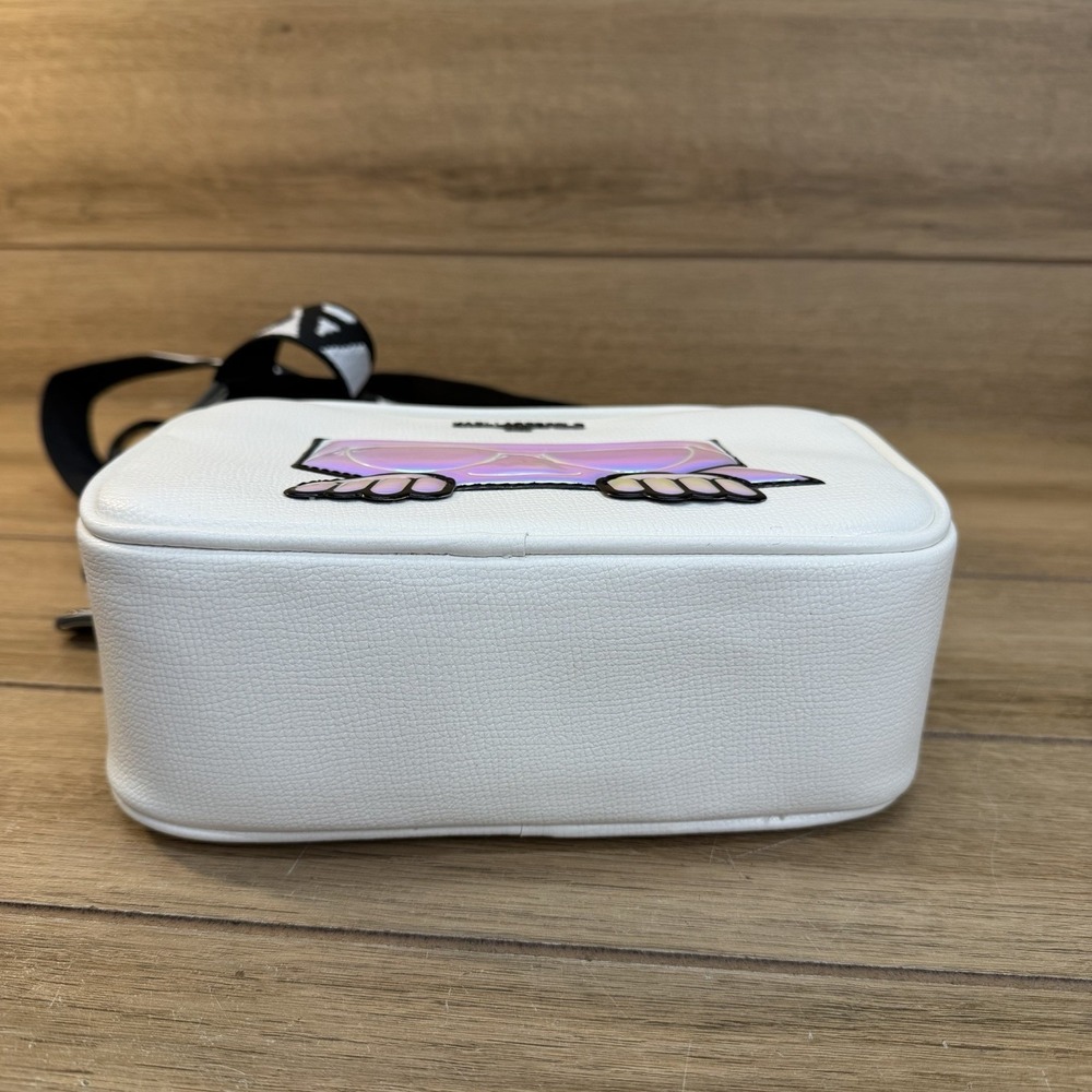 Karl Lagerfeld Maybelle Double Zip White Iridescent Crossbody Camera Bag Pouch - Picture 10 of 16